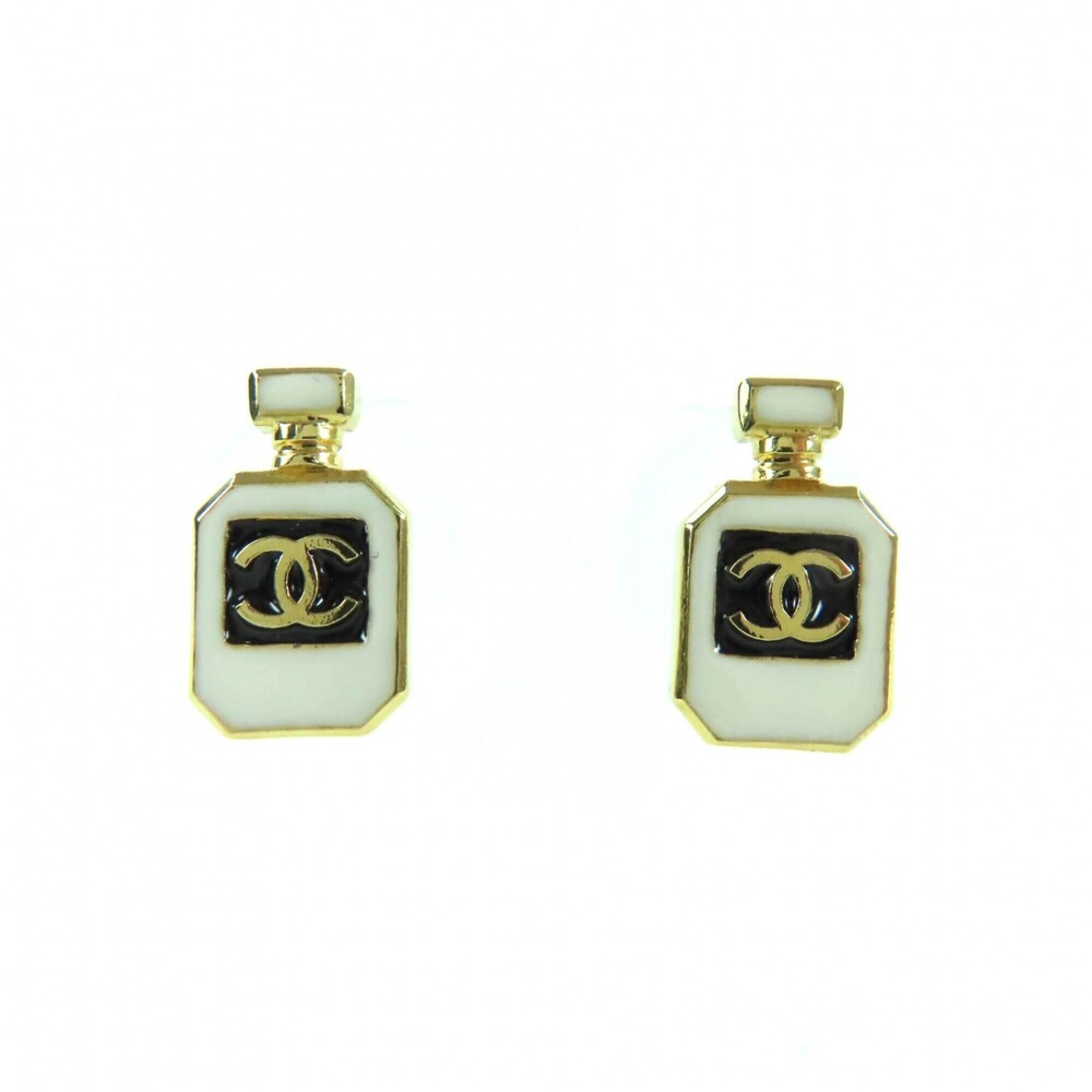 CHANEL C25C Coco Mark Perfume Bottle Earrings, Gold, Comes with Box and Dust ...